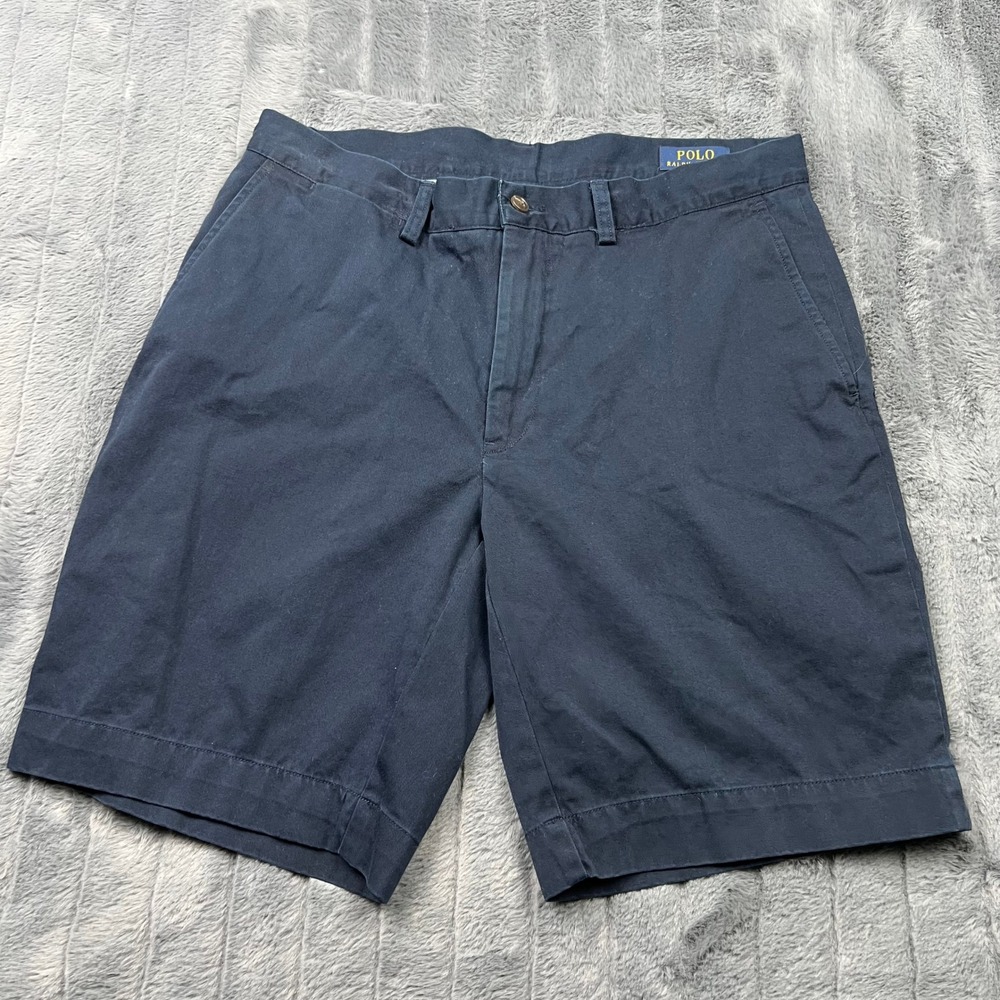 Polo Ralph Lauren Mens Navy Blue Chino Shorts Size 33 Cotton Twill Flat Front